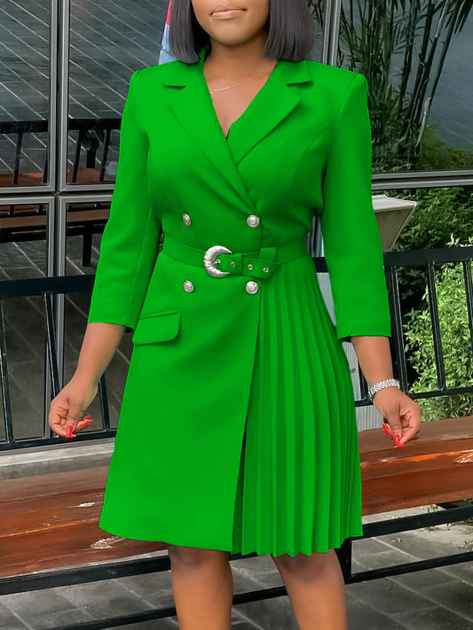 Belted Blazer Pleated Midi Dress