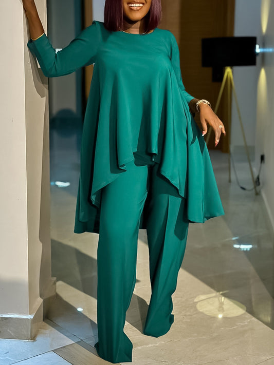Asymmetric Hem Top Wide Leg Pants Set