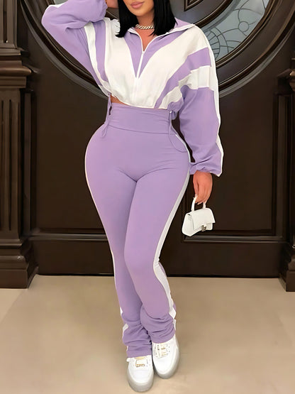 Colorblock Two Piece Pants Set