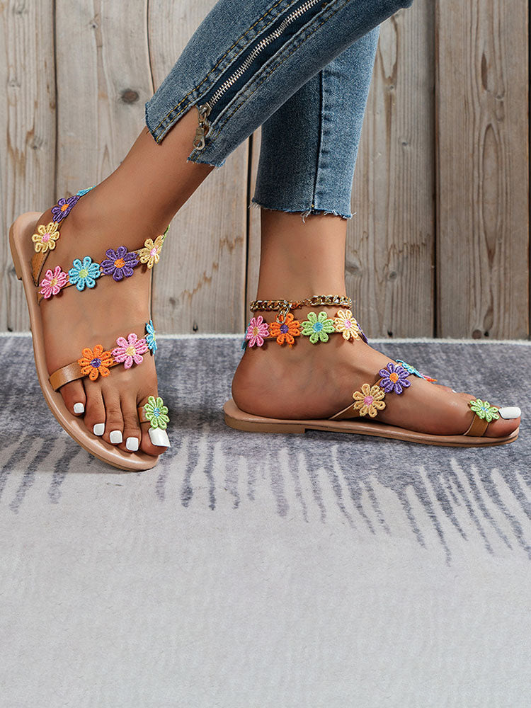 Floral Pattern Toe Ring Sandal