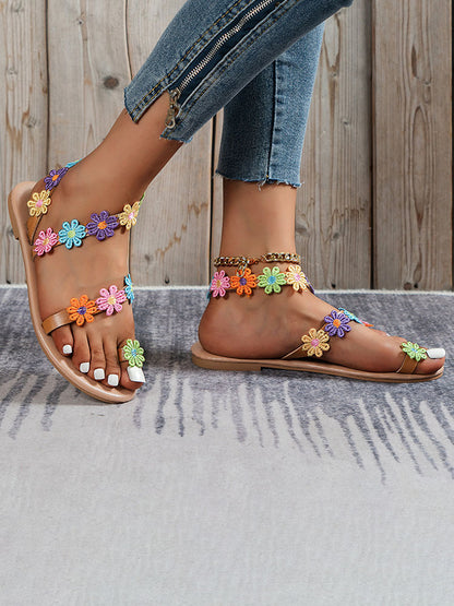 Floral Pattern Toe Ring Sandal
