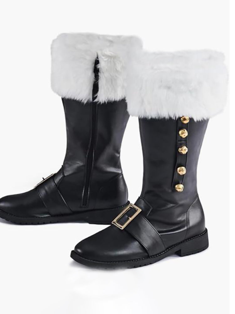 Fur Trim Buckles Bell Decor Santa Boots