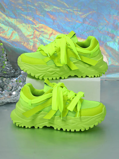 Thick Sole Breathable Mesh Lace-Up Sneakers