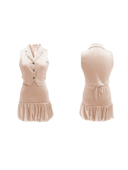 Striped Vest Bubble Skirt Set
