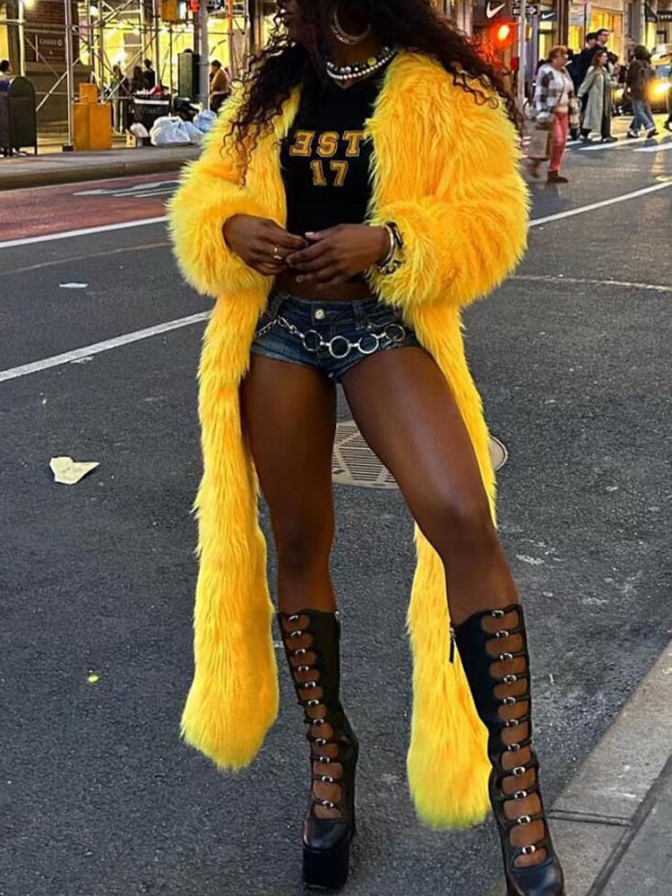 Solid Color Thick Fur Coat