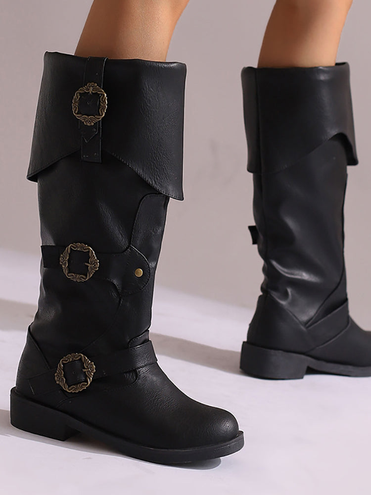 Vintage Buckle Belted Boots
