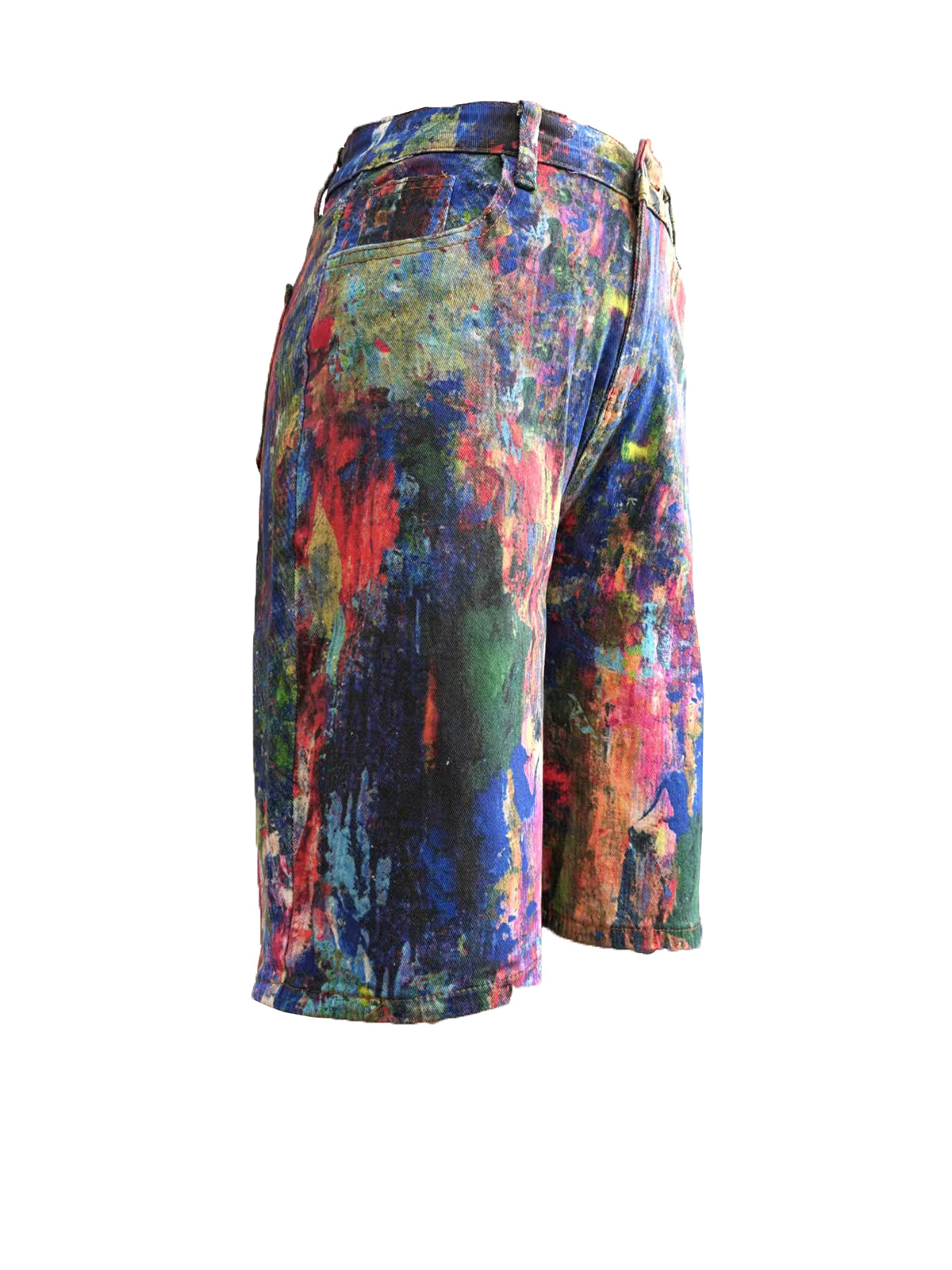 Multicolor Artistic Pocket Denim Shorts