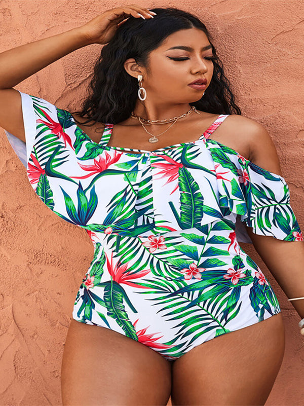 Off Shoulder Floral Print Bodycon Swimsuit