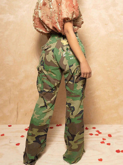 Camouflage Distressed Cargo Pants