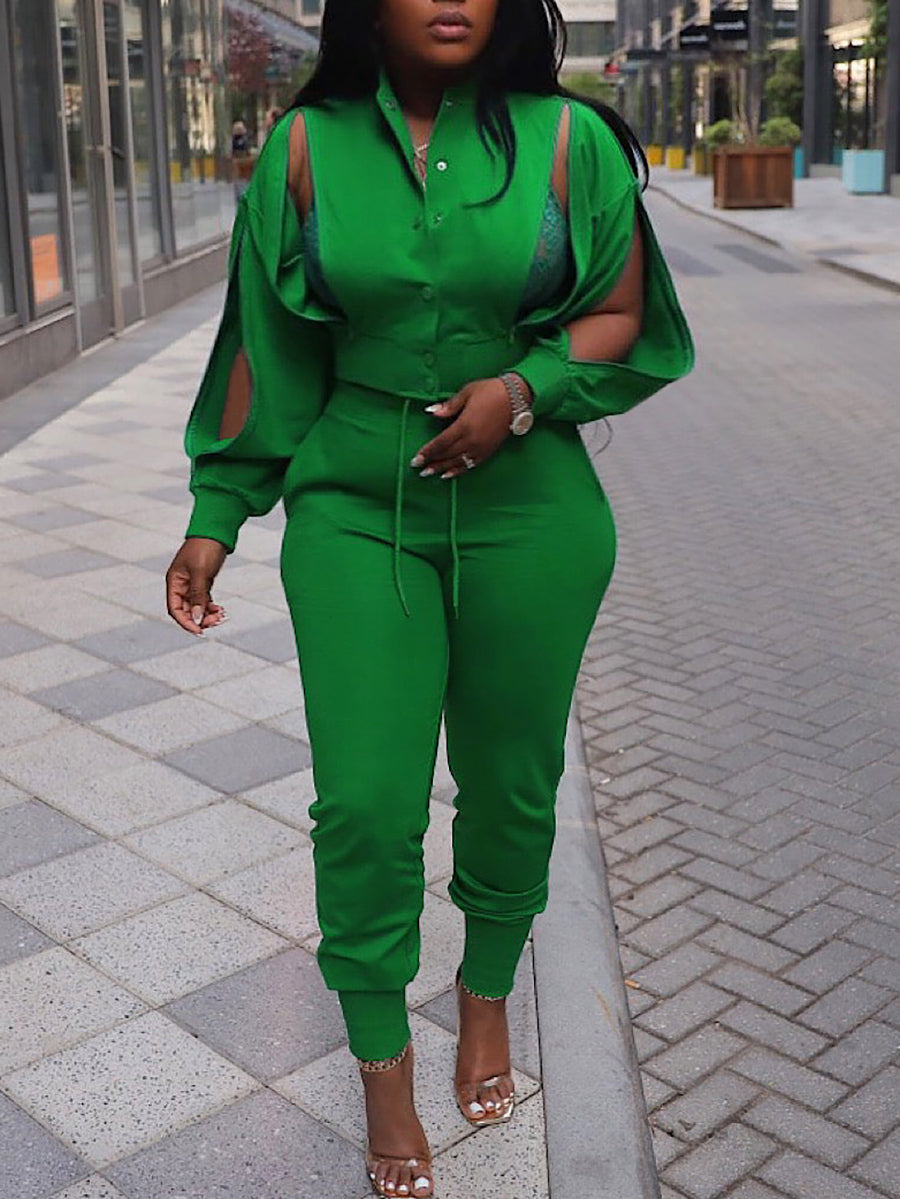 Zipper Hollow Out Jogging Sets