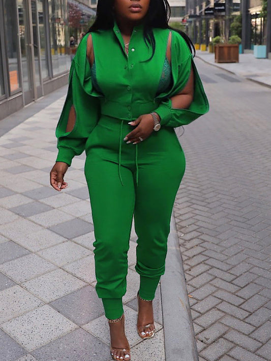 Zipper Hollow Out Jogging Sets