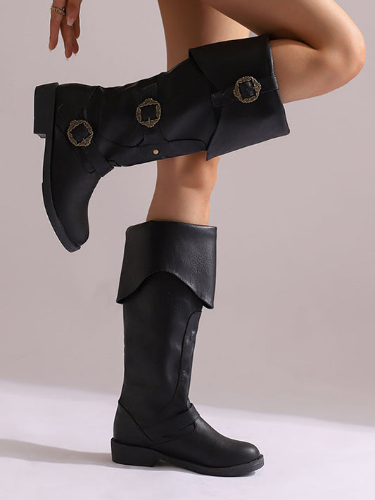 Vintage Buckle Belted Boots