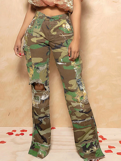 Camouflage Distressed Cargo Pants