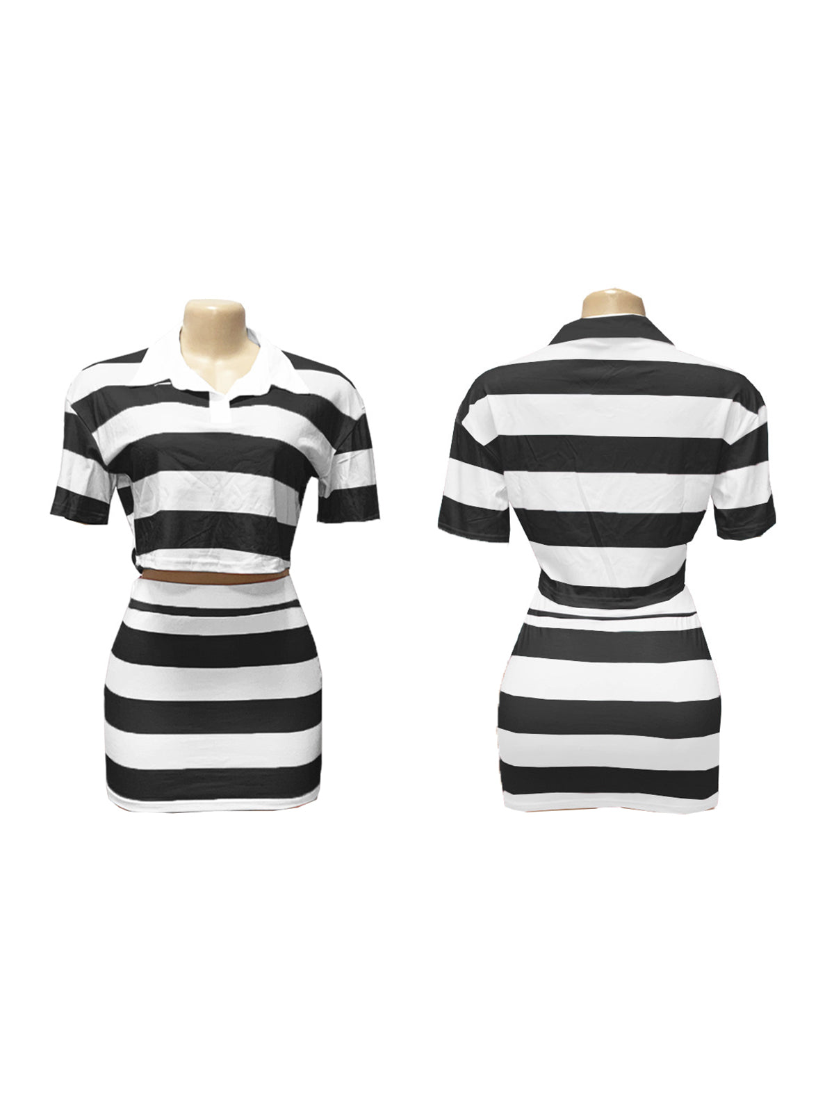 Striped Contrast Crop Top Skirt Set