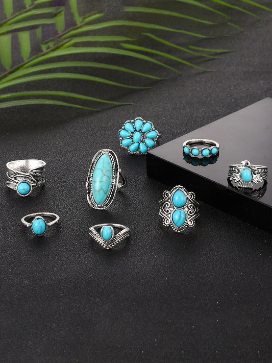 Boho Turquoise 8-Piece Ring Set