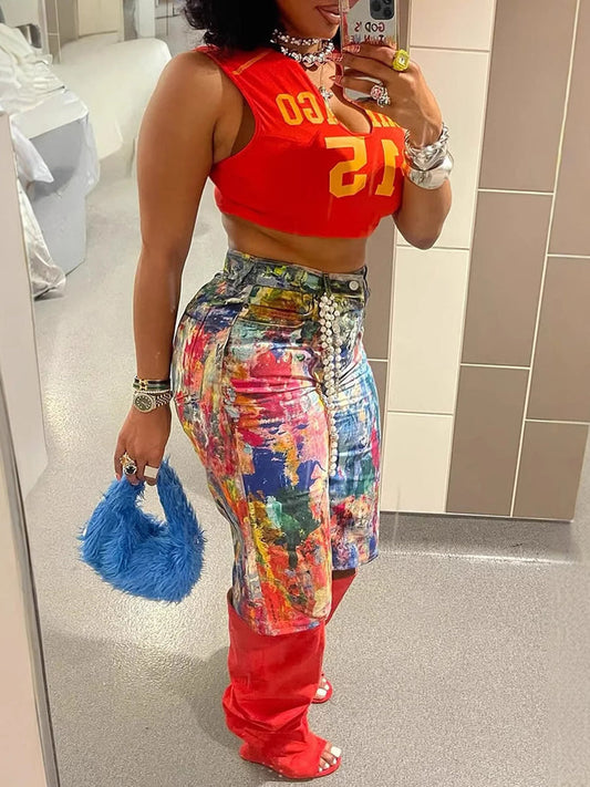 Multicolor Artistic Pocket Denim Shorts