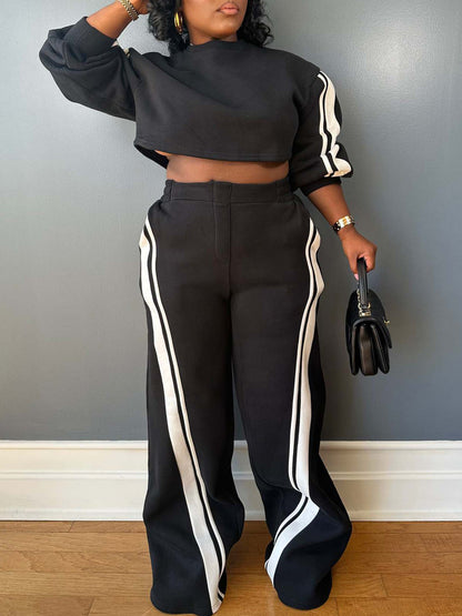 Two Pieces Striped Hoodie Pants Set