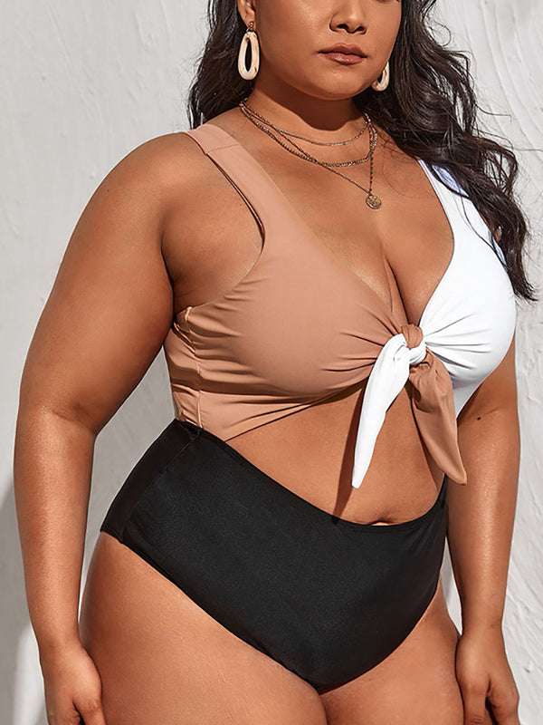 Plus Size Sleeveless Color Block Swimsuit