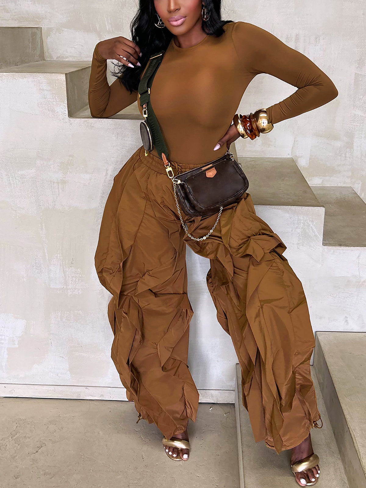 Two Piece Layered Ruched Pants Set