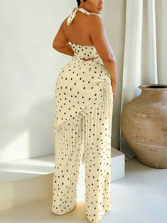 Polka Dot Halter Fringe Pants Set