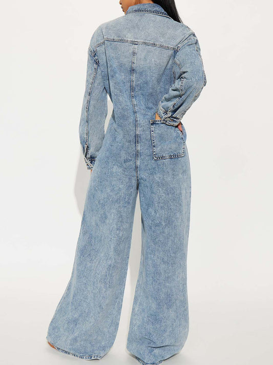 Button Down Denim Jumpsuit