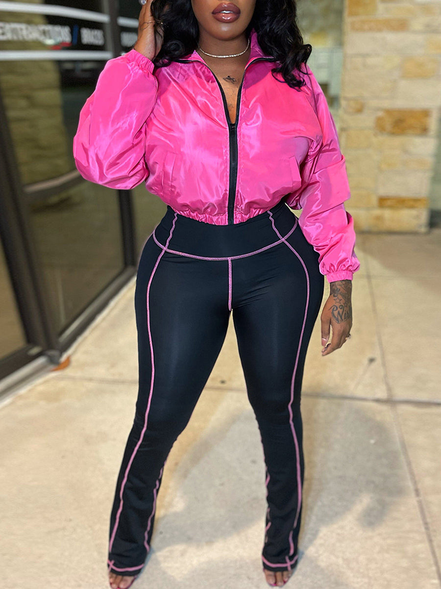 Zip-Up Cropped Jacket Leggings Set