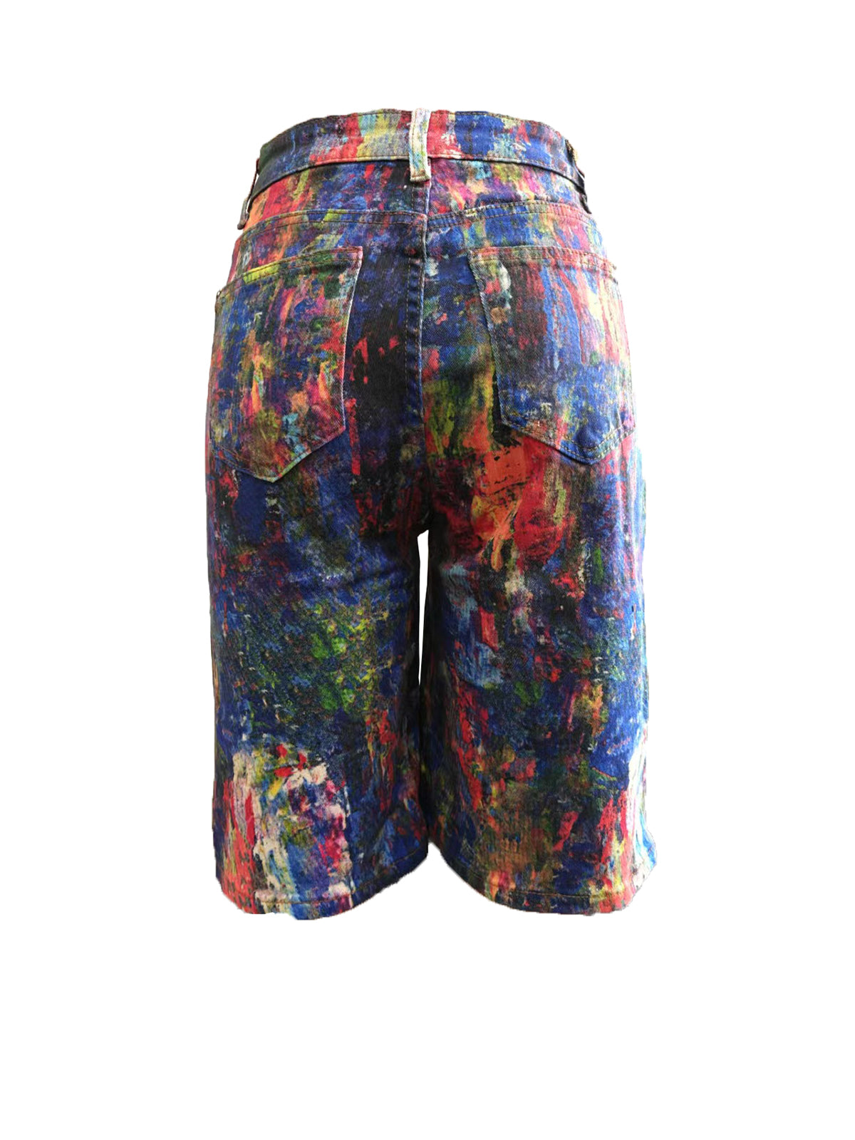 Multicolor Artistic Pocket Denim Shorts