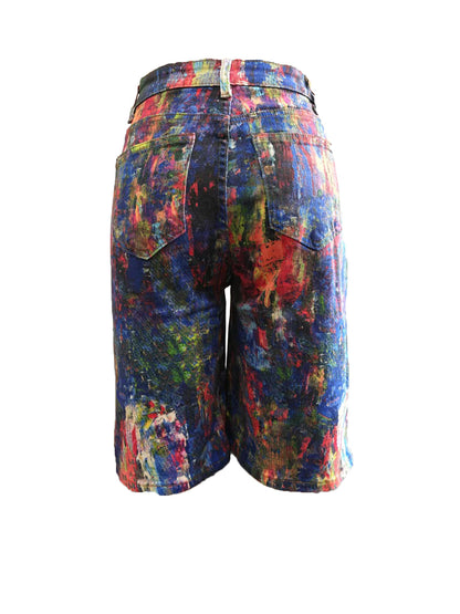Multicolor Artistic Pocket Denim Shorts