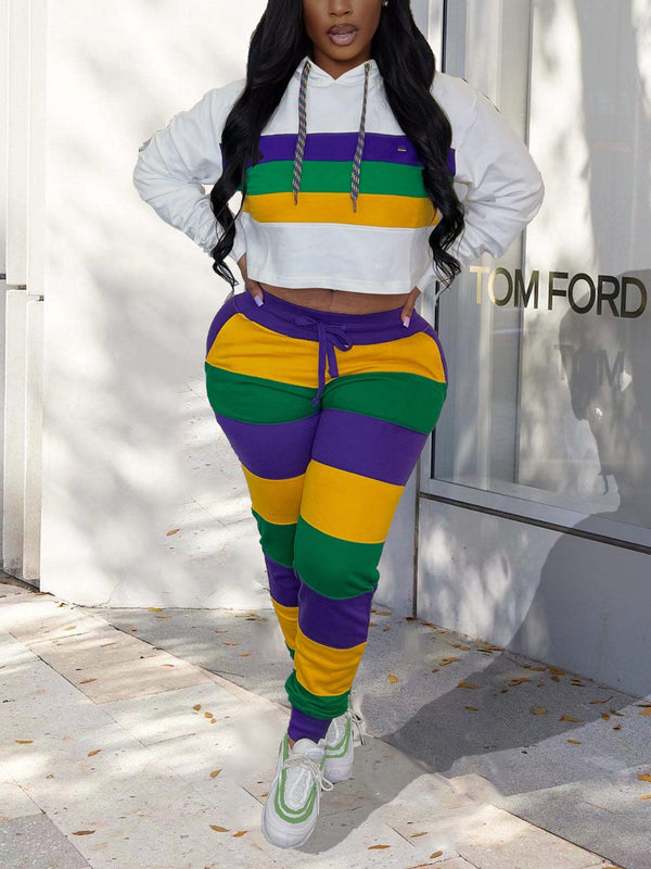 Two-Piece Striped Hoodie and Long Pants