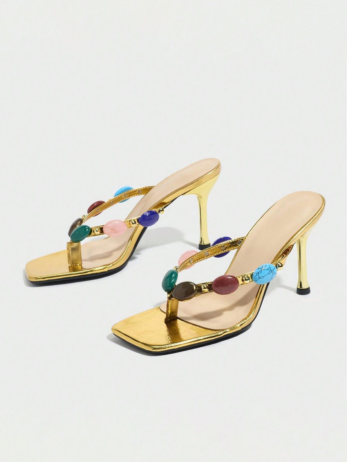 Gemstone Thong Strappy Stiletto Heels