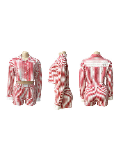 Striped Shirt Shorts Set