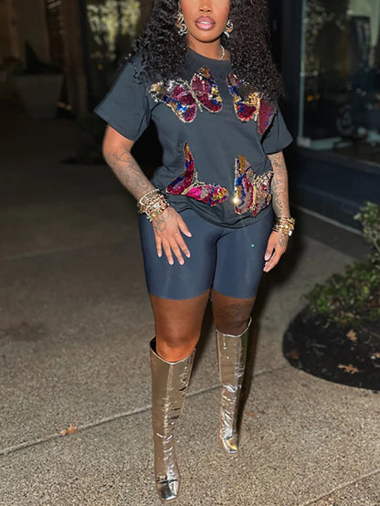 Butterfly Sequin Shorts Set