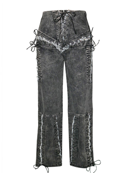 Lace-Up Cutout Denim Jeans
