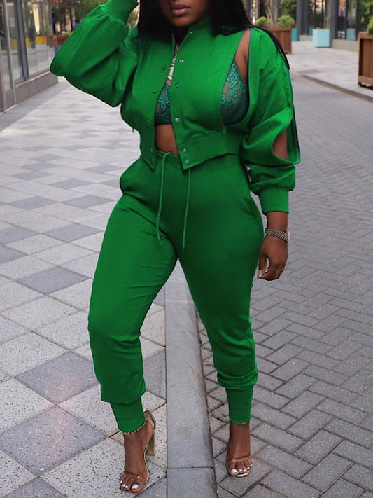 Zipper Hollow Out Jogging Sets