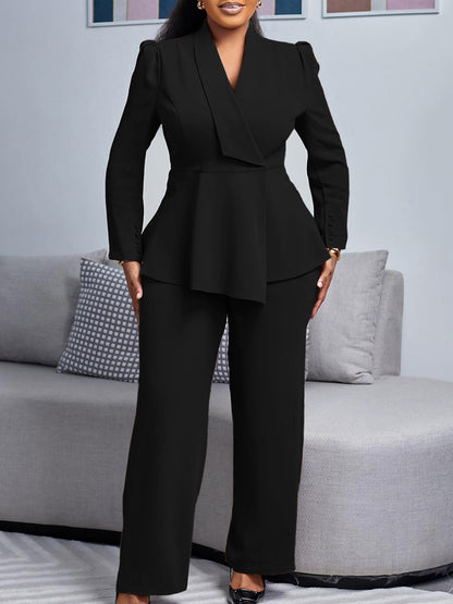 Tailored Lapel Peplum Blazer Pants Set