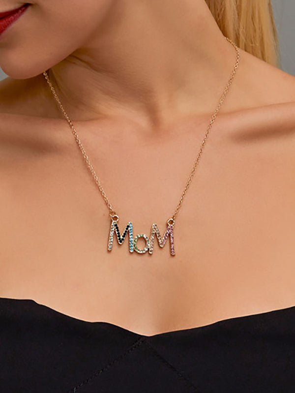 Collares coloridos de mamá con letras de diamantes de imitación