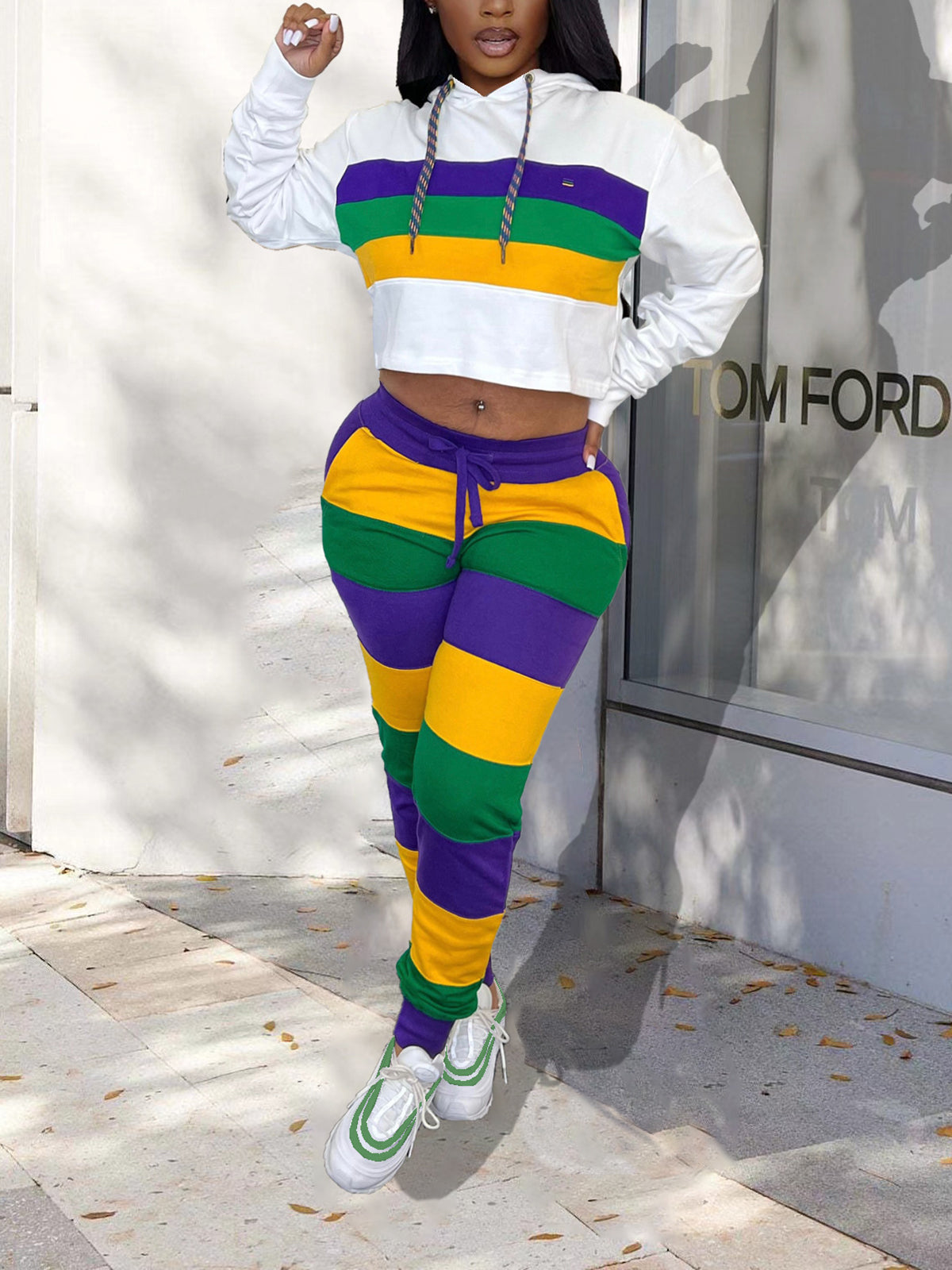 Two-Piece Striped Hoodie and Long Pants