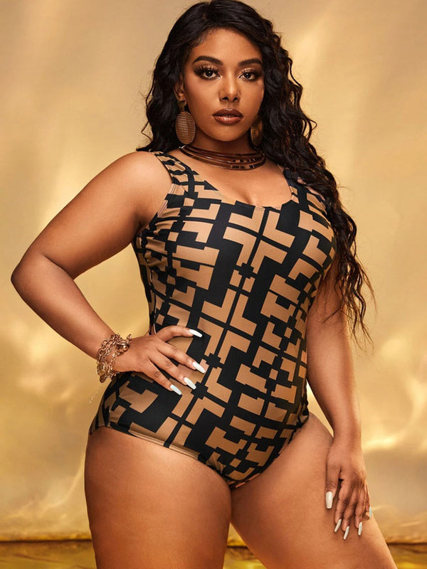 Plus Size Sleeveless Figure Print Swimsuit