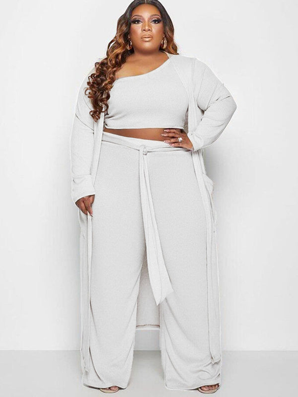 Plus Size Three Piece Solid Color Pant Suit