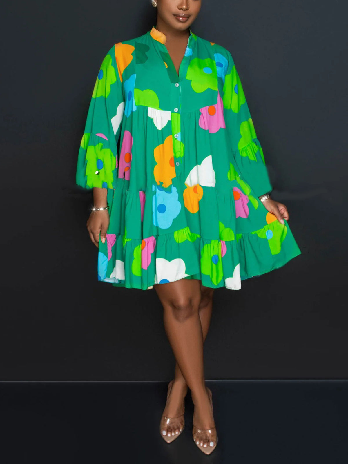 Vestido camisero de manga larga con estampado floral