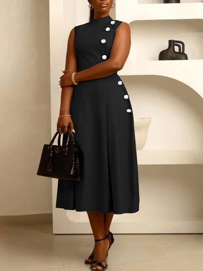 Sleeveless Button Design Midi Dress