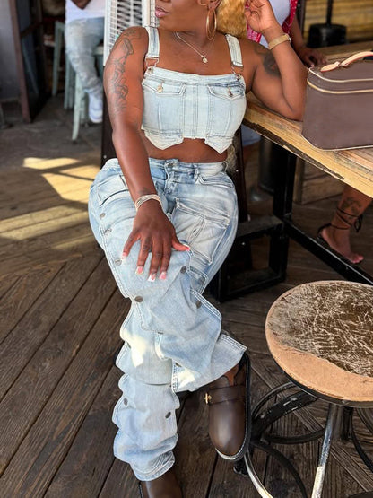 Multi-Pocket Straight Leg Jeans