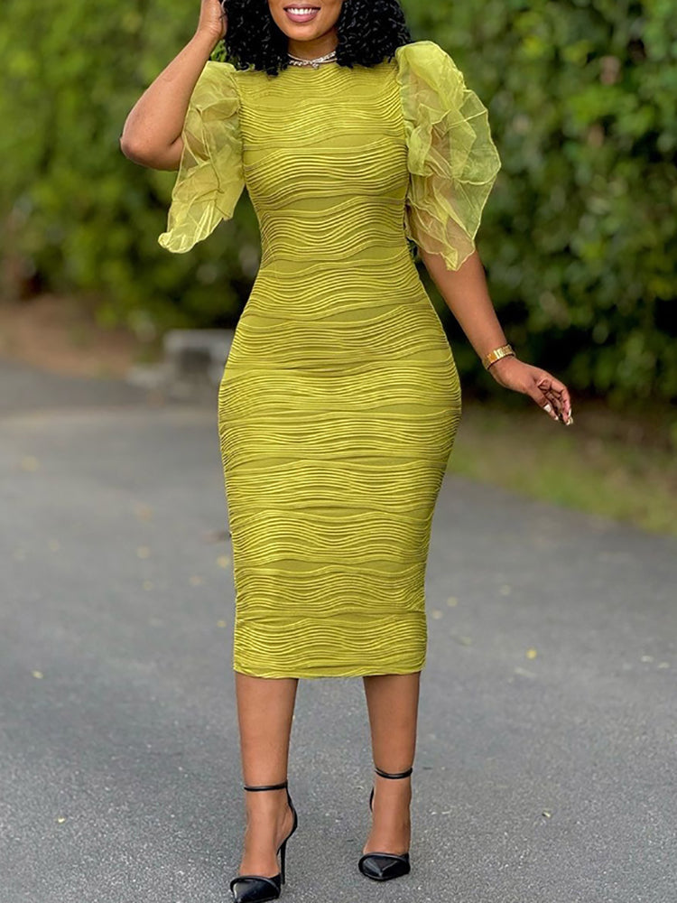 Ruffle Sleeve Patchwork Midi Dress