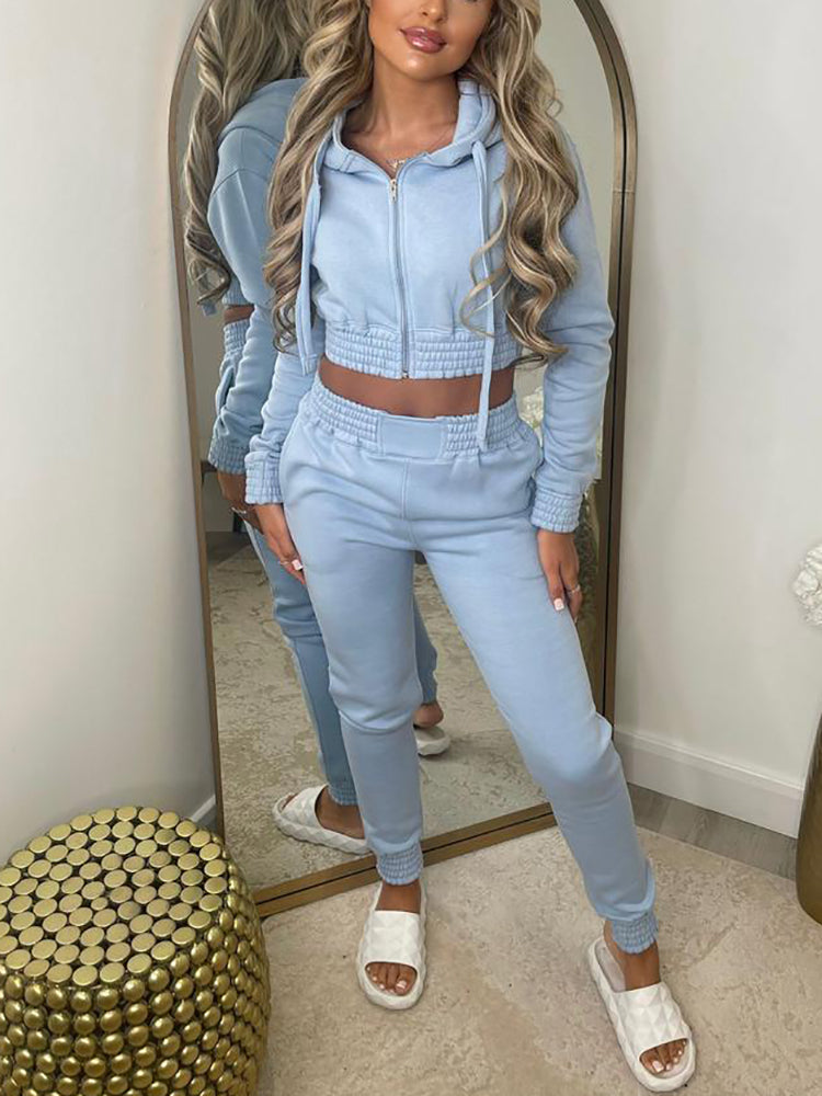 Two Piece Fleece Lined Hoodie Sweatshirt Pants Set