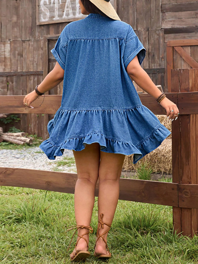 Plus Size Ruffle Denim Swing Dress