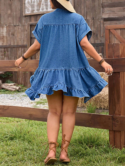 Plus Size Ruffle Denim Swing Dress