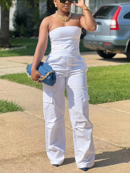 Tube Top Cargo Jumpsuit