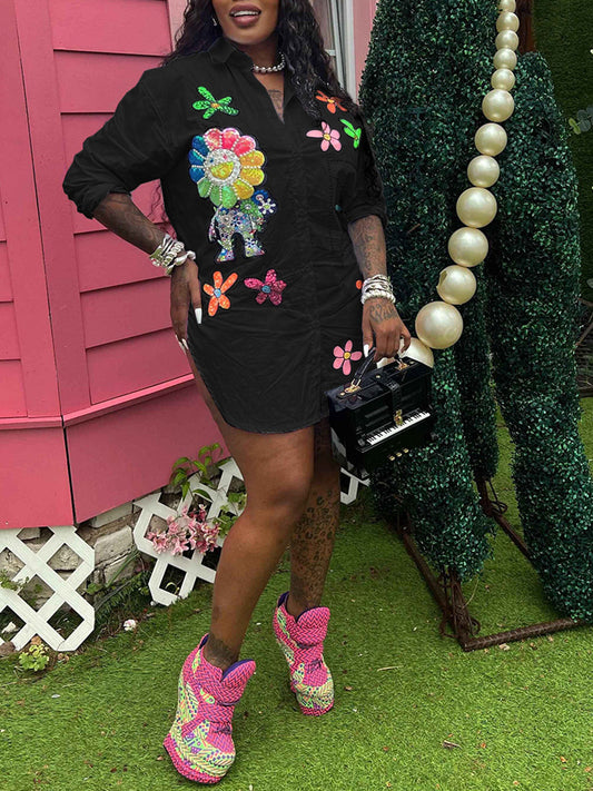 Pearl Floral Print Shirt Dress