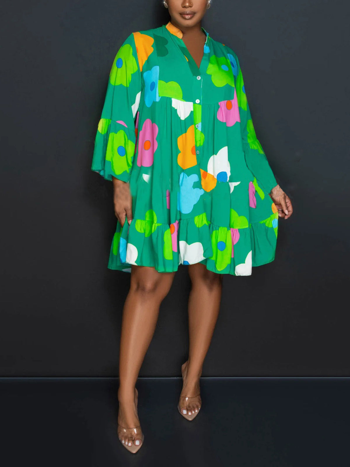 Vestido camisero de manga larga con estampado floral