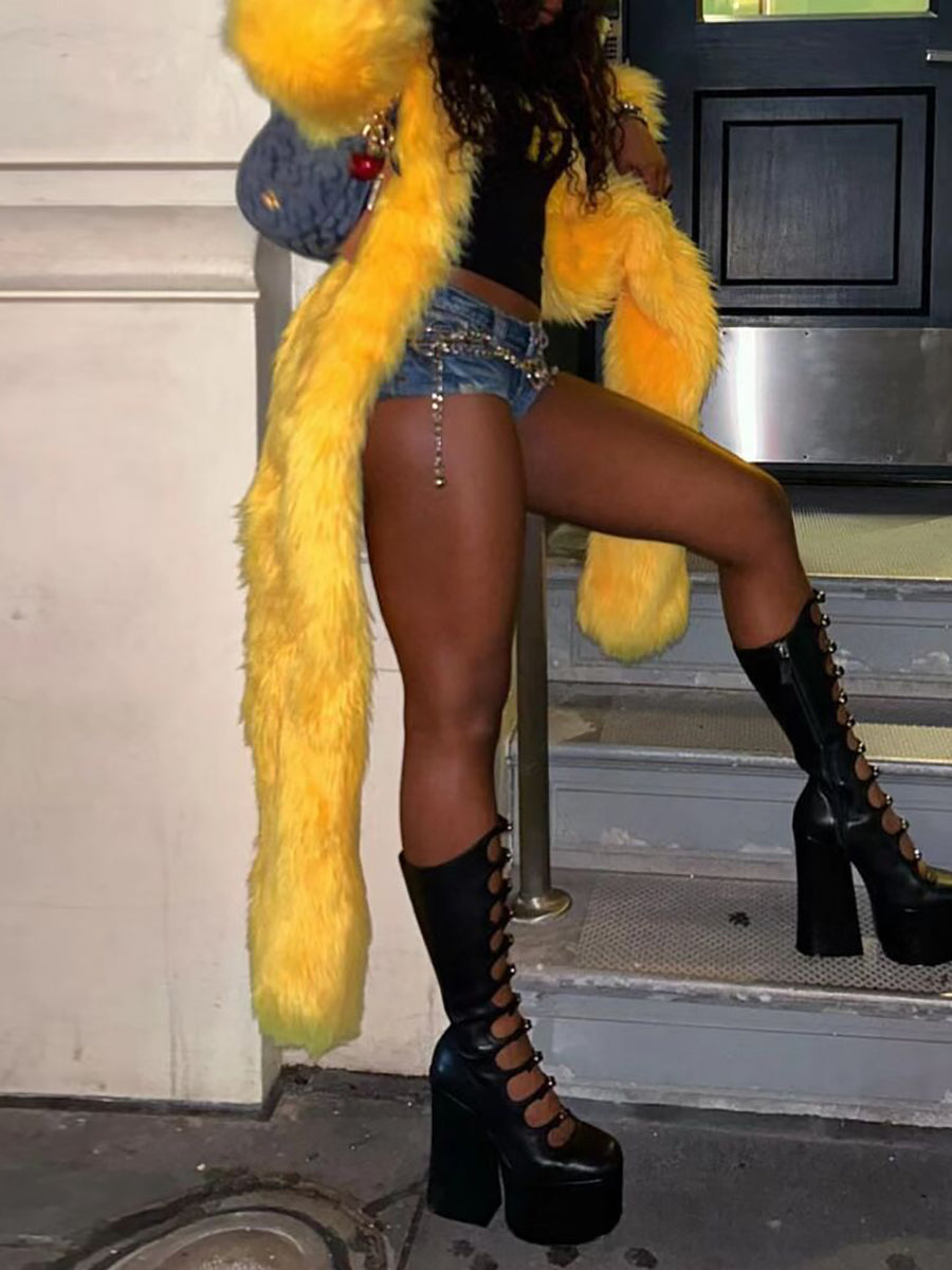 Solid Color Thick Fur Coat